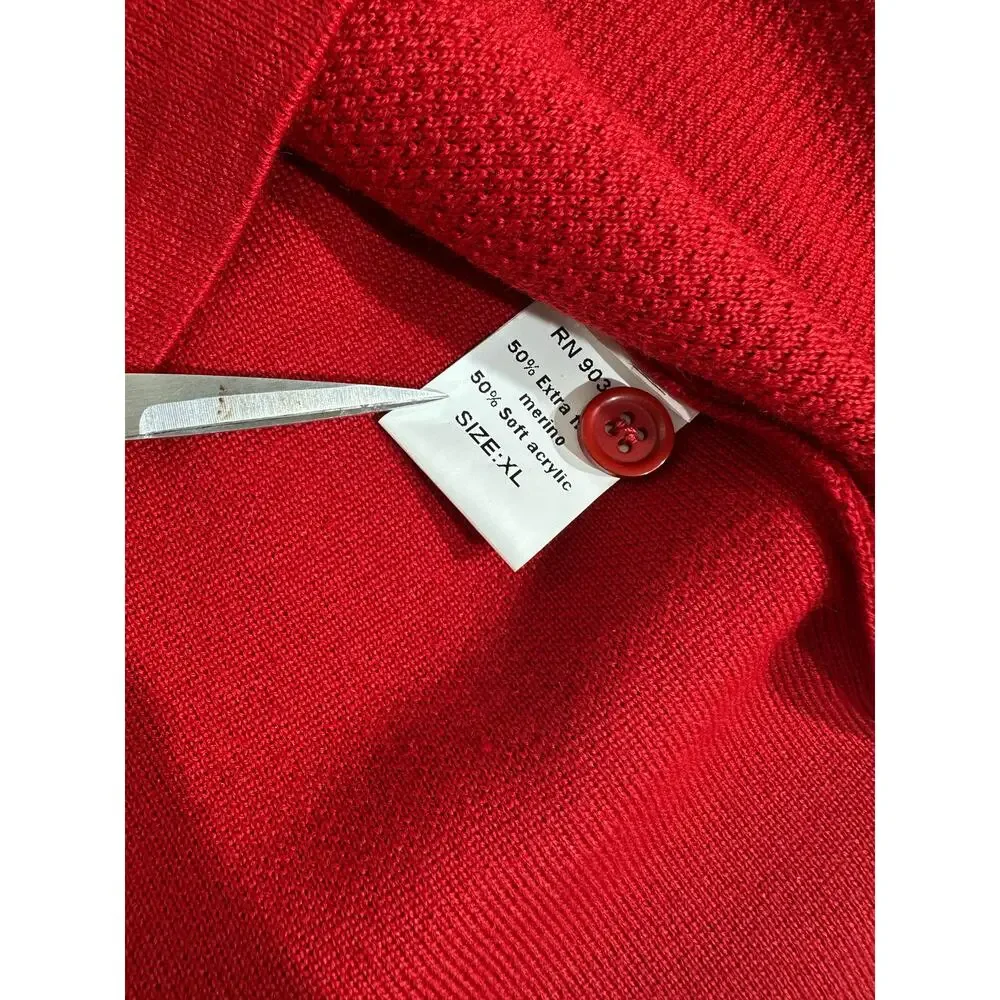 Marcello Sport Mens Sweater Vest Cardigan Size XL Red V-neck‎ Merino Wool Blend